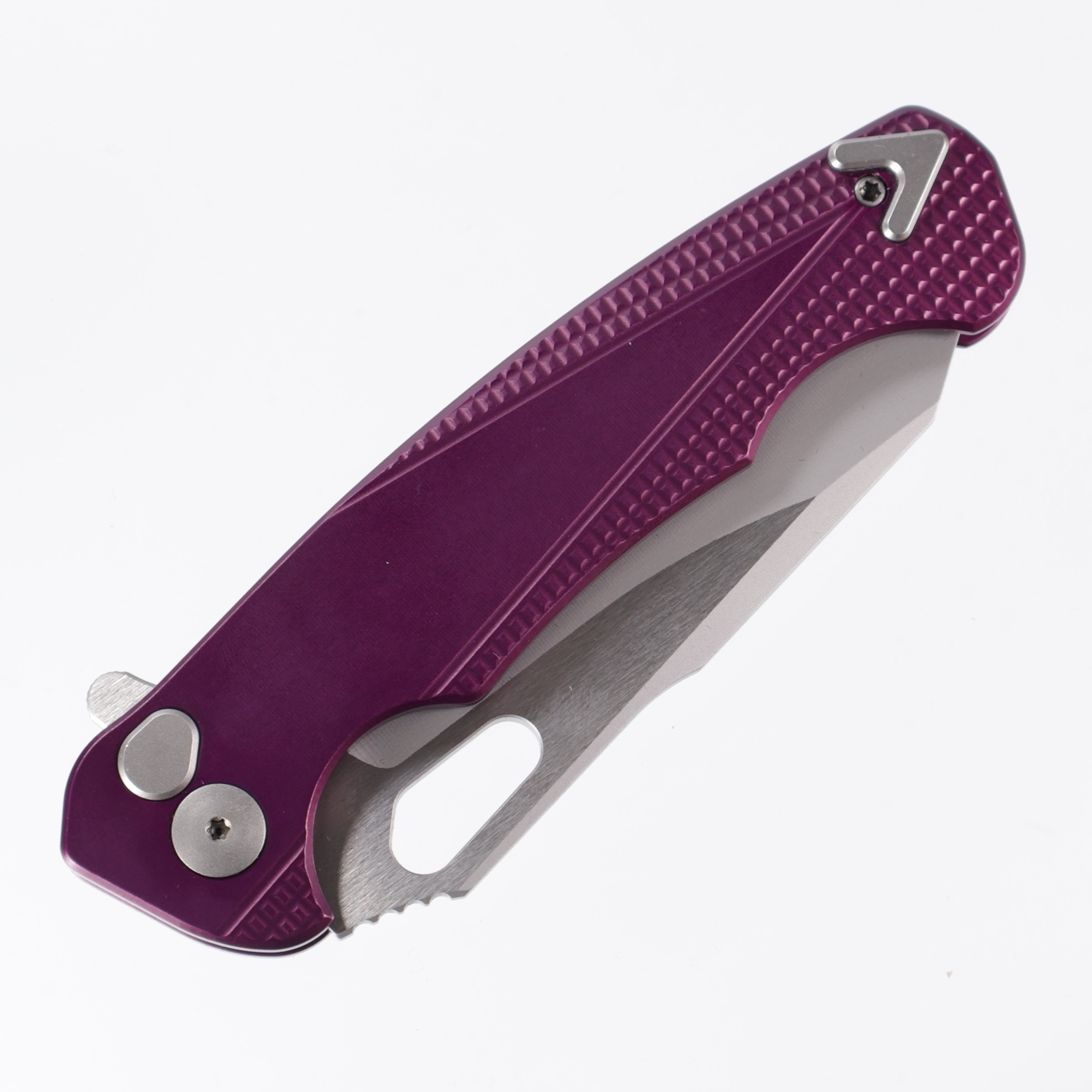 Dead Reckon Knives Ridgeback - Aluminum Purple, Modified Blade Shape, Series 2, Body 1, Magnacut, Button Lock, Glass Bead Finish