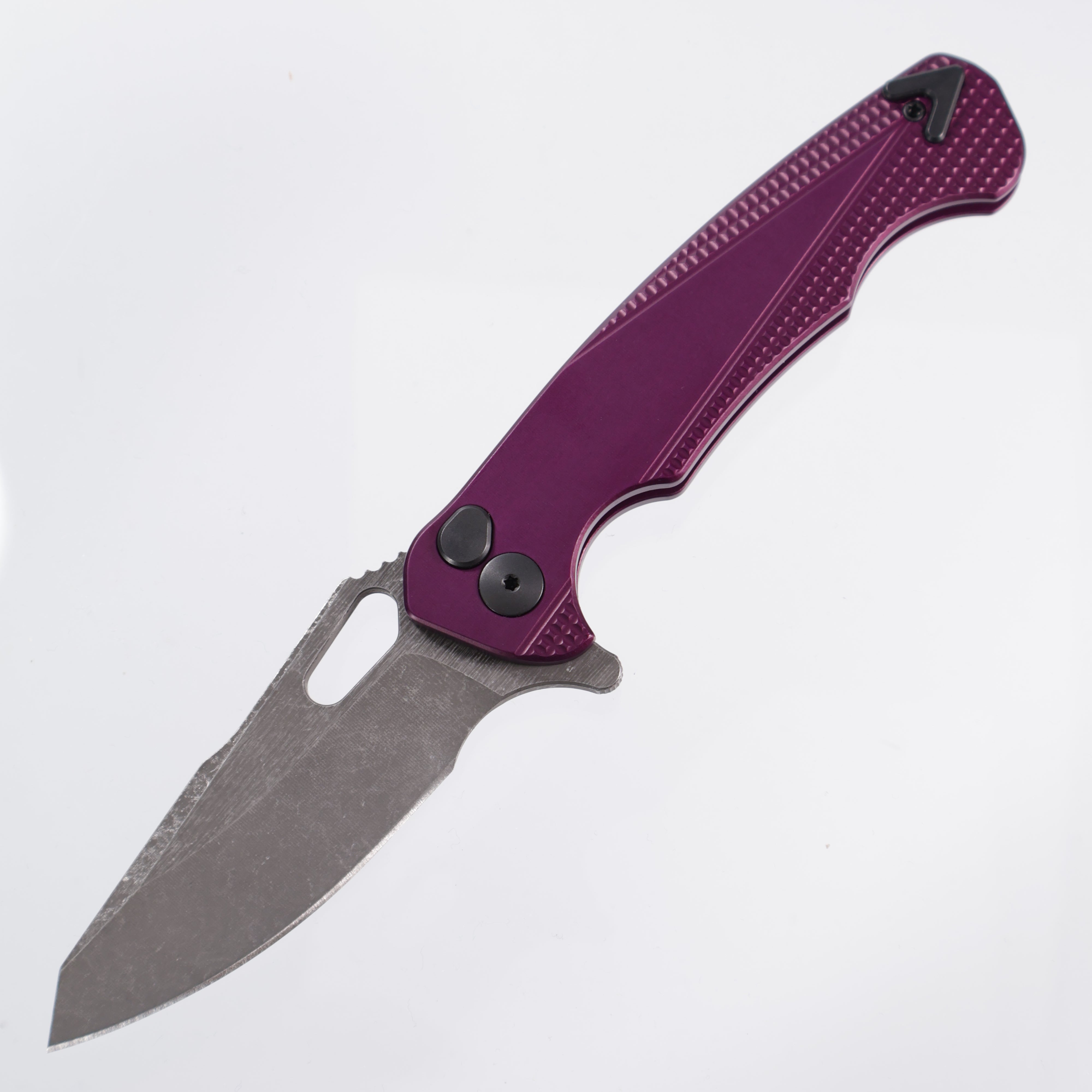 Dead Reckon Knives Ridgeback - Aluminum Purple, Modified Blade Shape, Series 2, Body 1, S45vn, Button Lock, Dark Stonewash