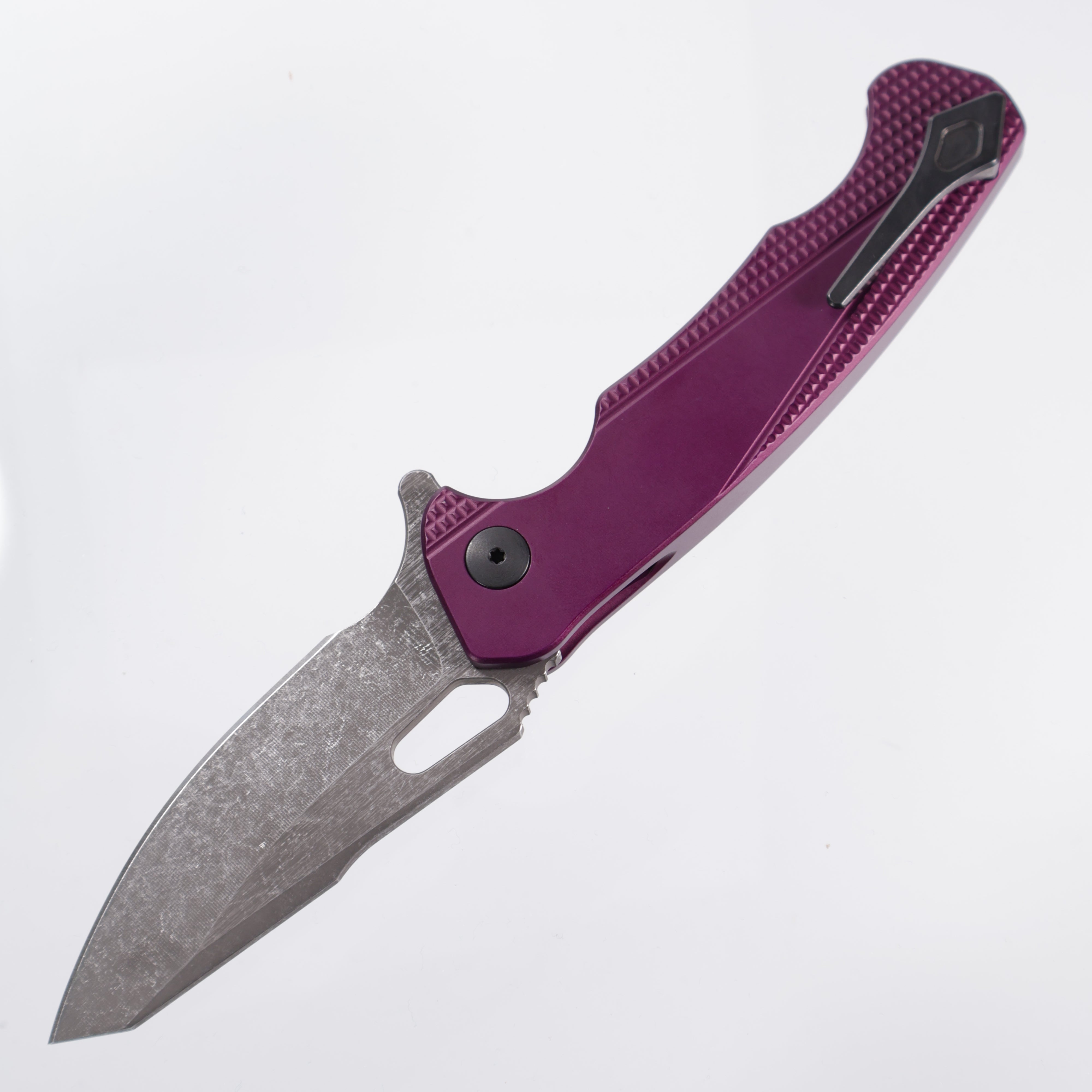 Dead Reckon Knives Ridgeback - Aluminum Purple, Modified Blade Shape, Series 2, Body 1, S45vn, Button Lock, Dark Stonewash