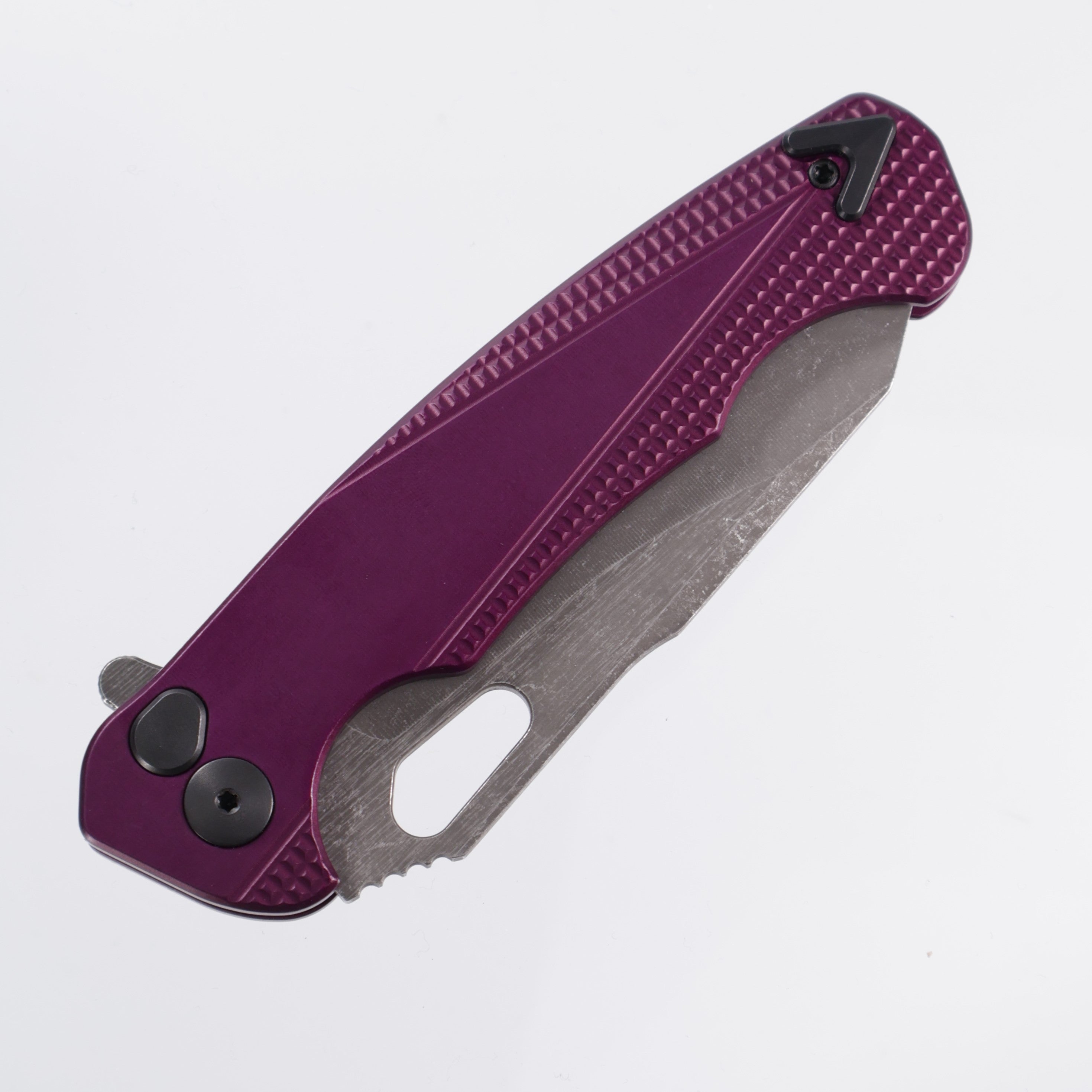Dead Reckon Knives Ridgeback - Aluminum Purple, Modified Blade Shape, Series 2, Body 1, S45vn, Button Lock, Dark Stonewash