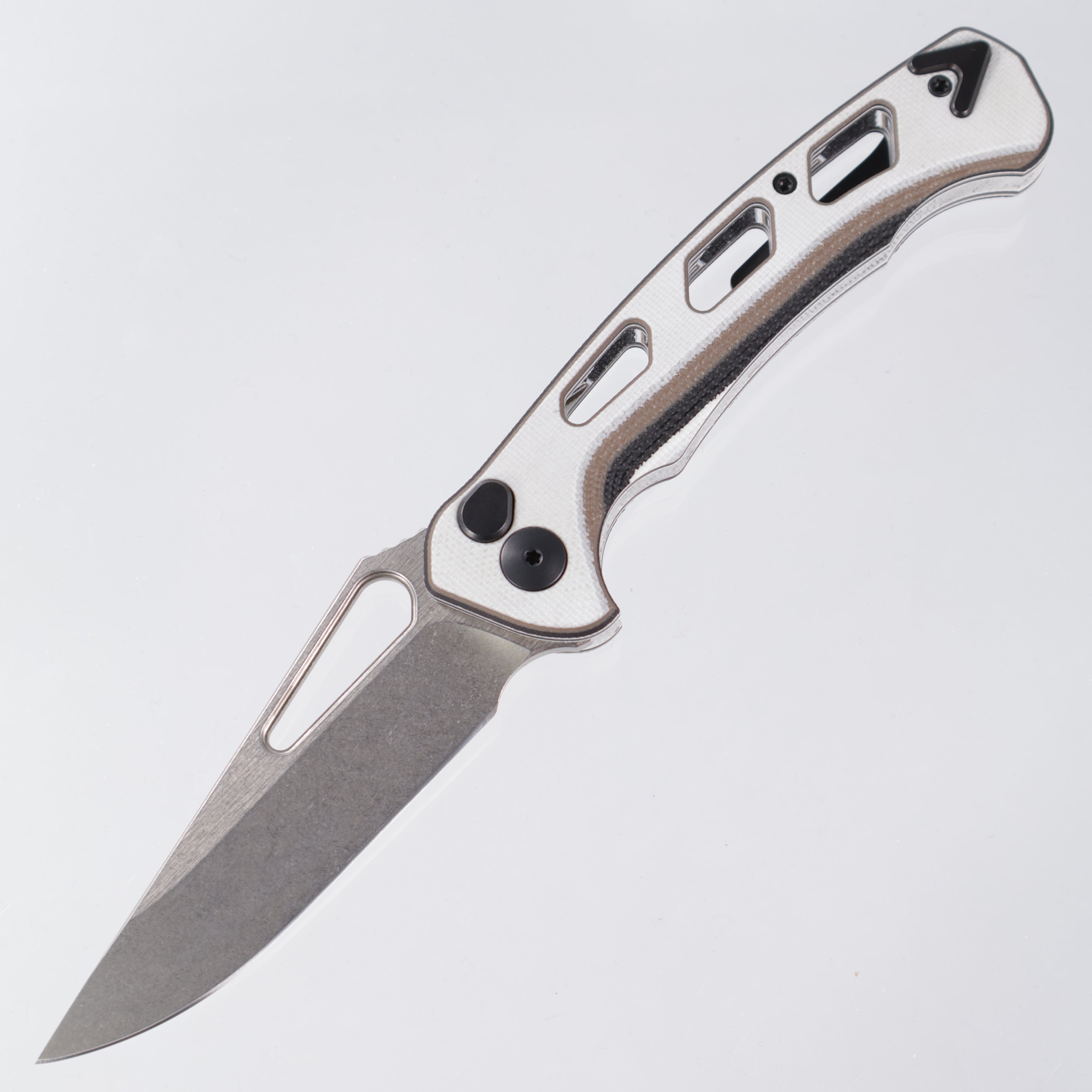 Dead Reckon Ridgeback Vertebrae - Flipper Delete - Black, Tan, White G10 (White Top) - Magnacut Clip Point - RB-3545-21