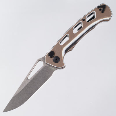 Dead Reckon Ridgeback Vertebrae - Flipper Delete - Black, Tan, White G10 (Tan Top)- Magnacut Clip Point - RB-3545-21