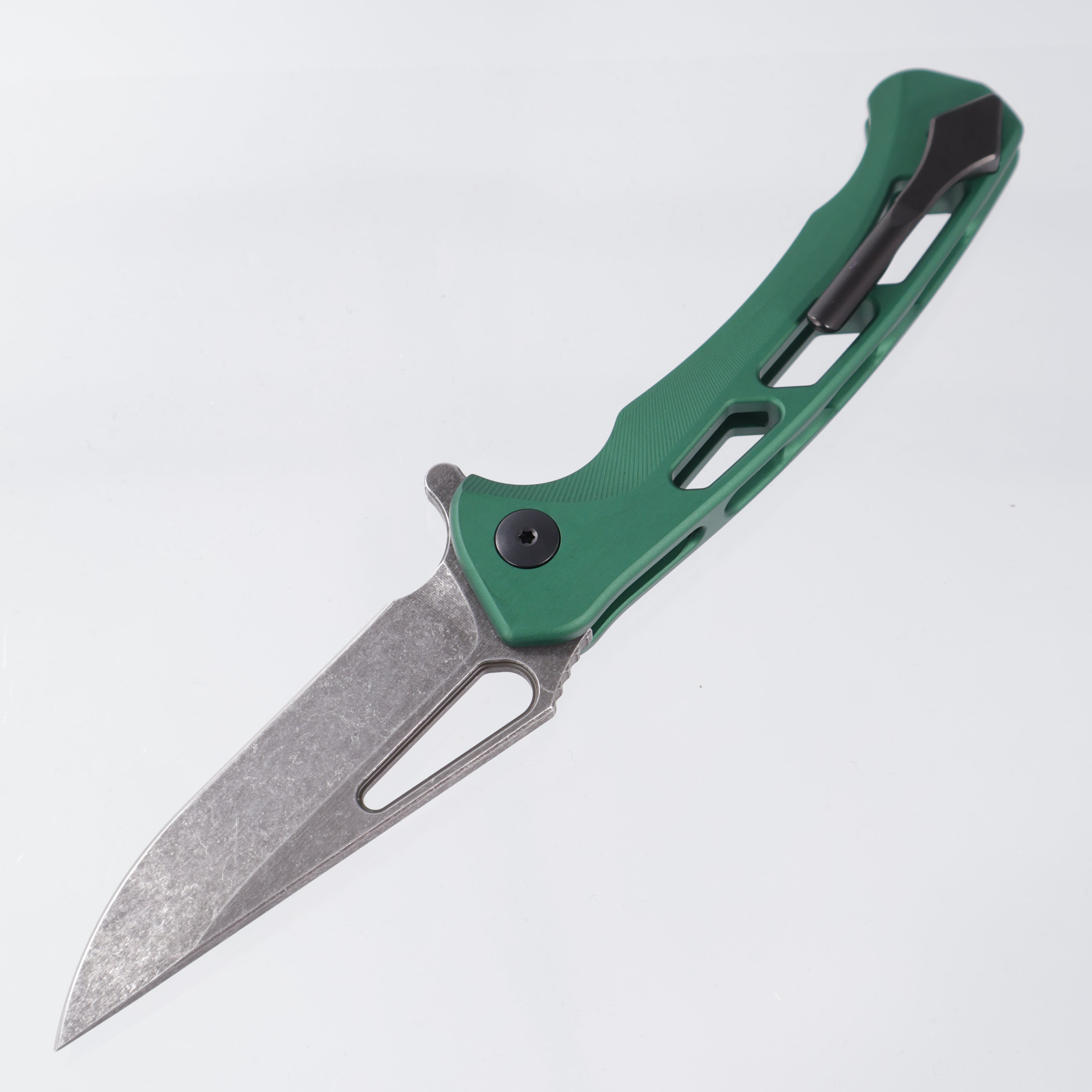 Dead Reckon Ridgeback Vertebrae Integral - Modified ClipPoint, S45VN Dark Stonewash - Green Aluminum - RB-3462-67 DRK