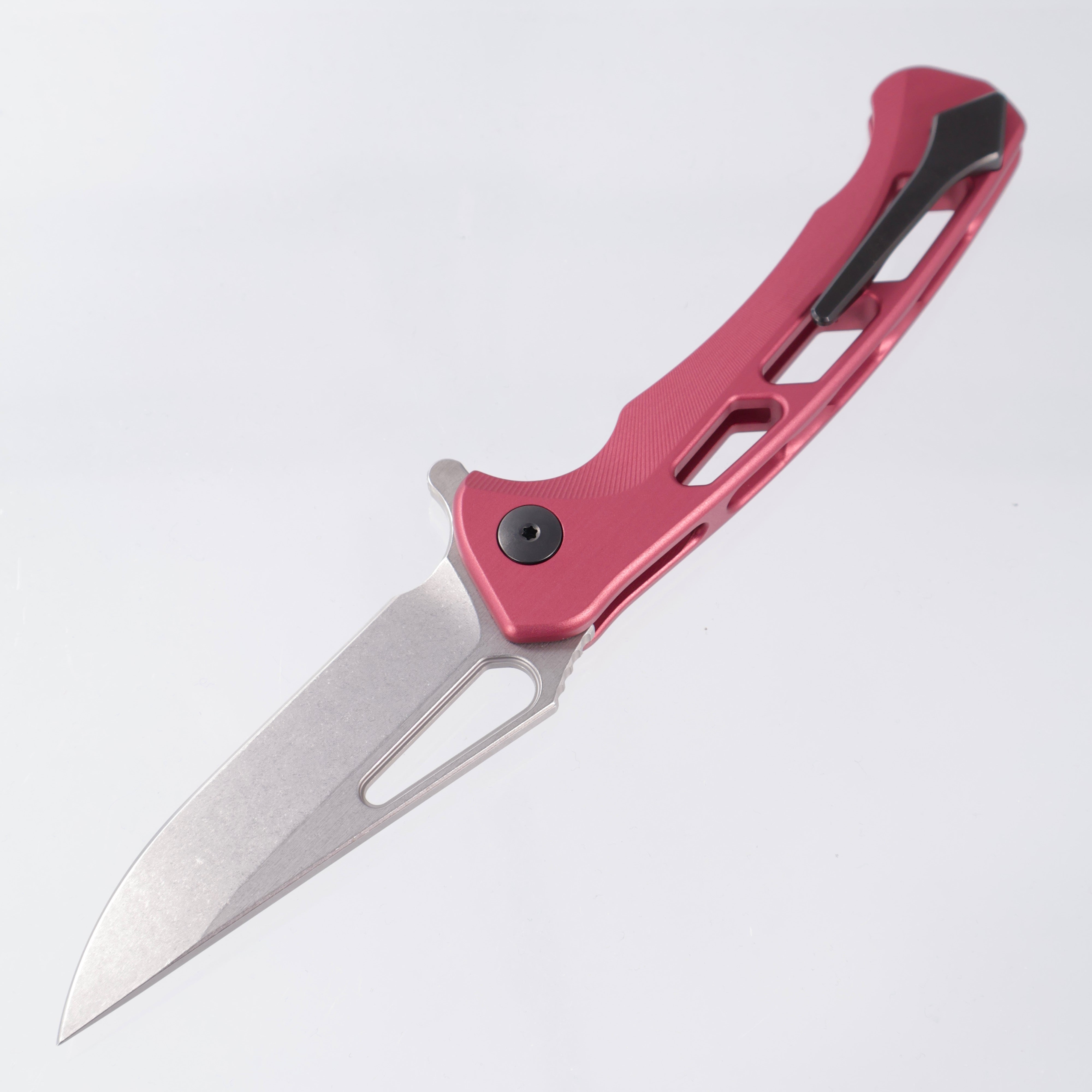 Dead Reckon Ridgeback Vertebrae Integral - Modified ClipPoint, S45VN Stonewash - Light Red Aluminum - RB-3462-17 DRK (Pink)