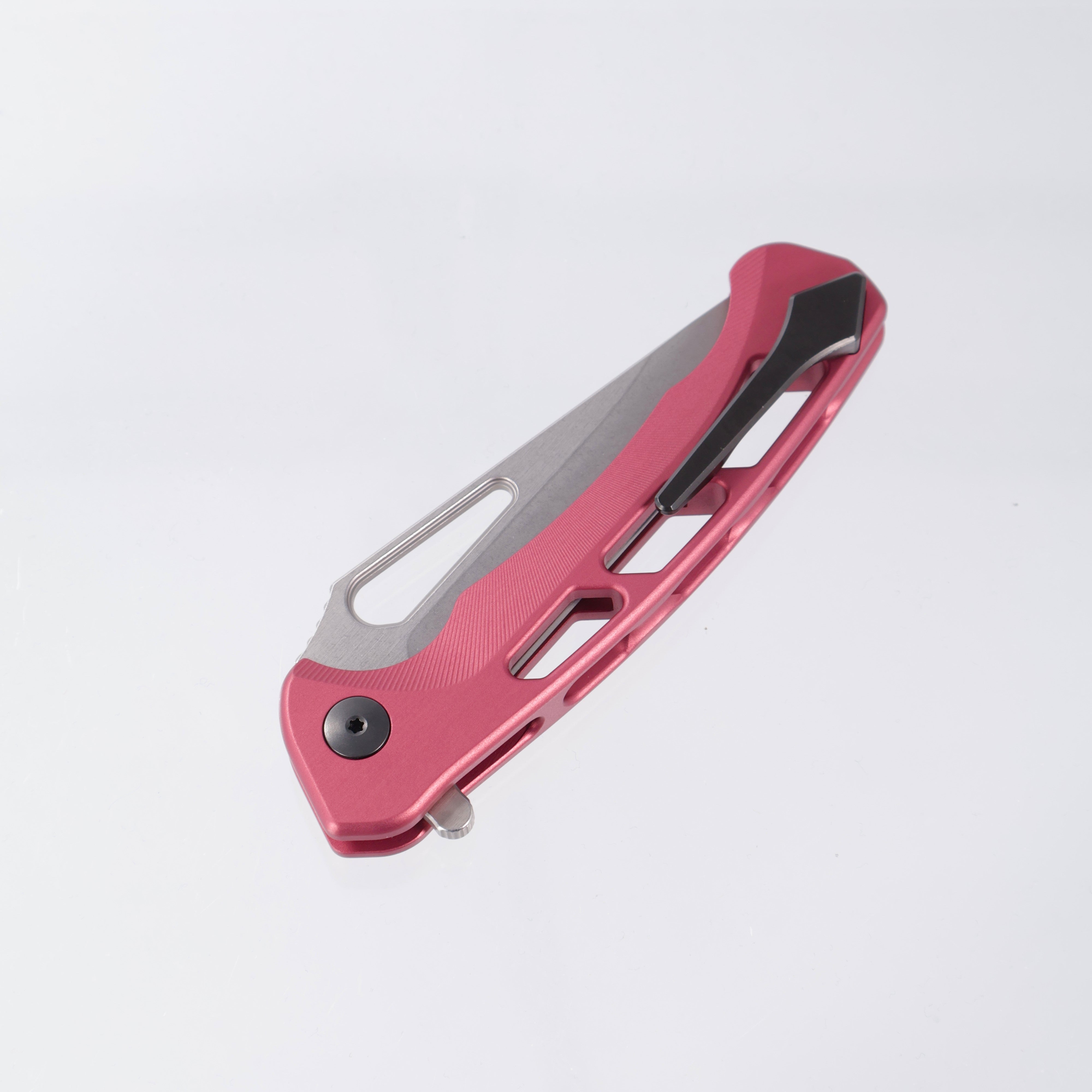 Dead Reckon Ridgeback Vertebrae Integral - Modified ClipPoint, S45VN Stonewash - Light Red Aluminum - RB-3462-17 DRK (Pink)