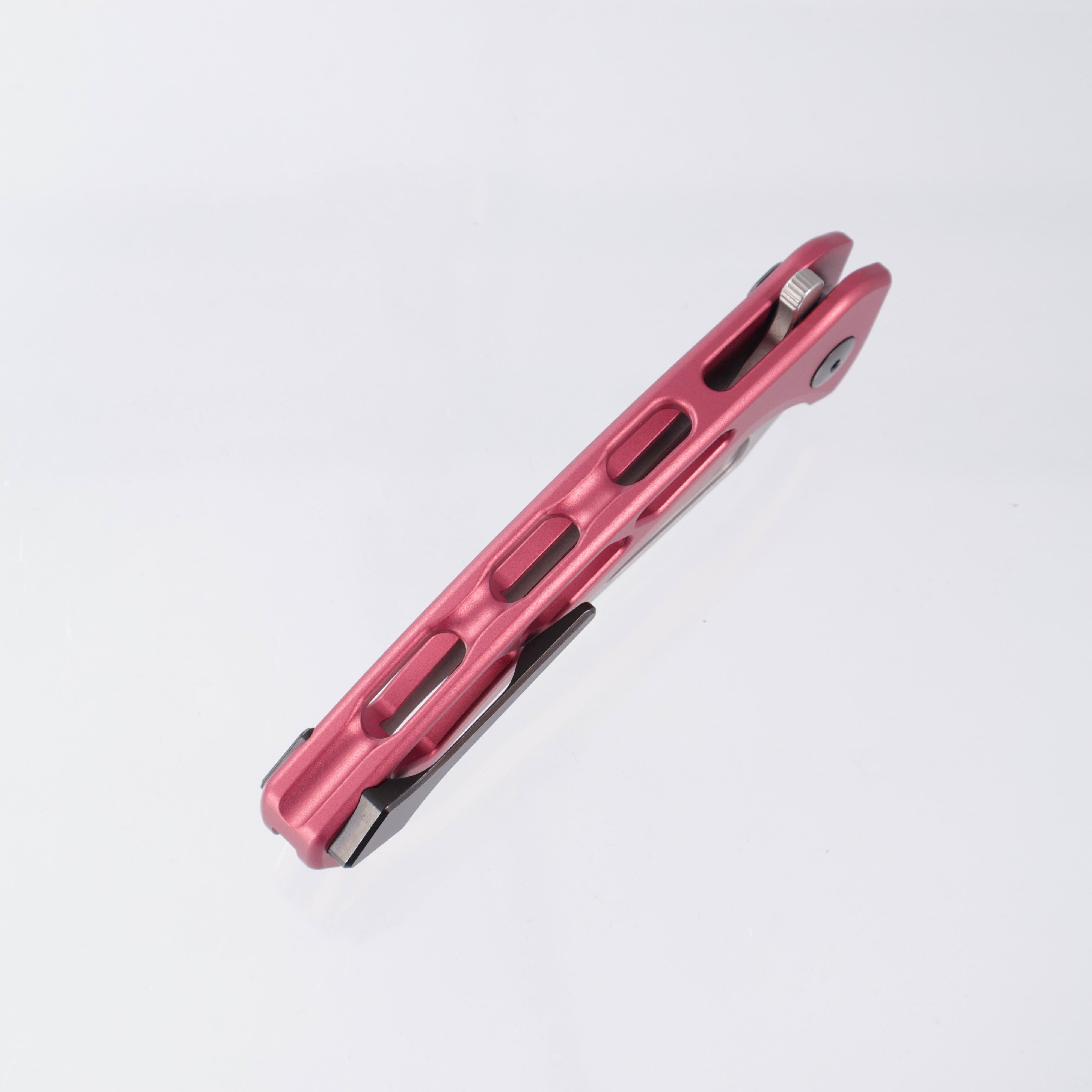 Dead Reckon Ridgeback Vertebrae Integral - Modified ClipPoint, S45VN Stonewash - Light Red Aluminum - RB-3462-17 DRK (Pink)