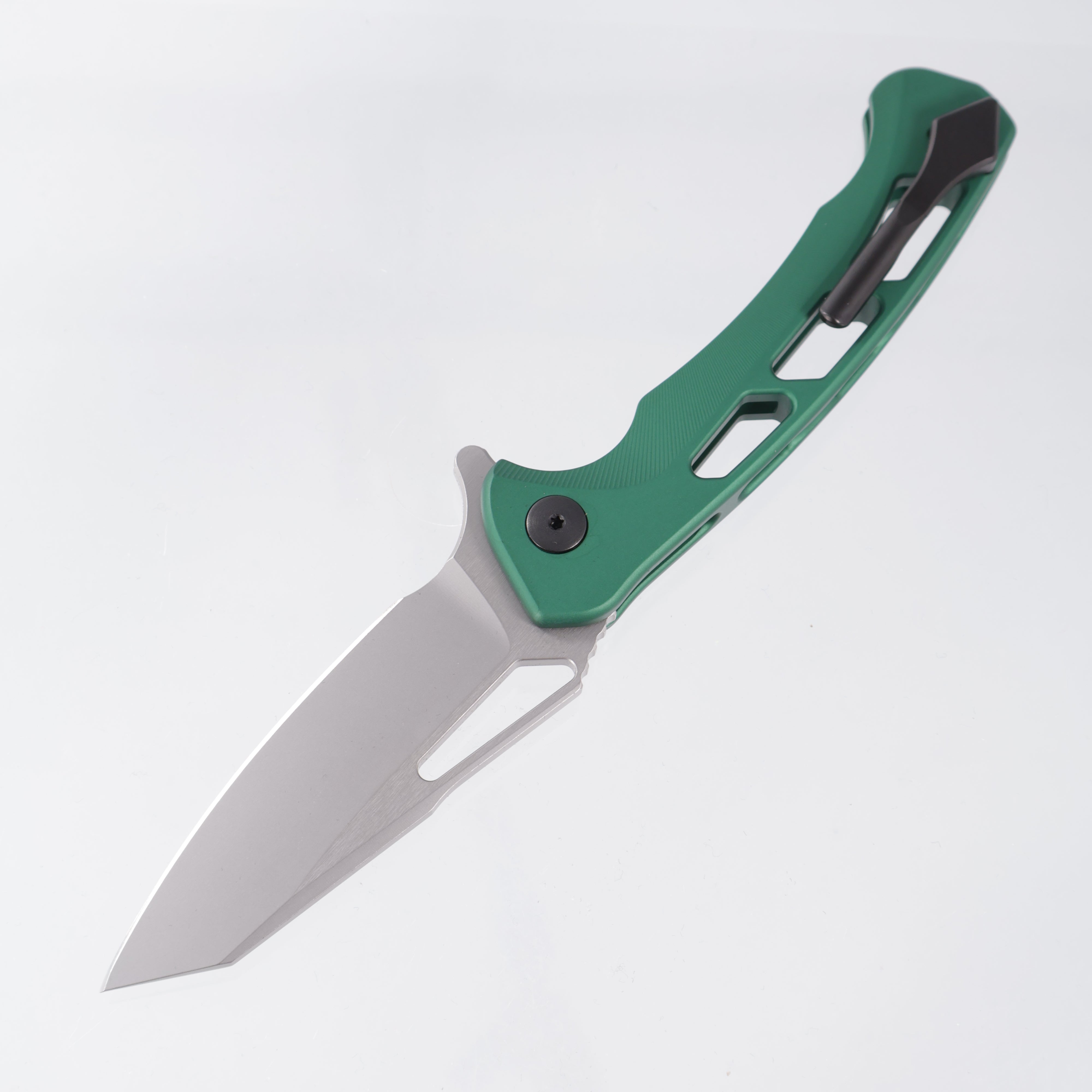 Dead Reckon Ridgeback Vertebrae Integral Reverse Tanto - Green Aluminum w/ Turquoise Anchor - Stonewash S45VN - RB-4462-17