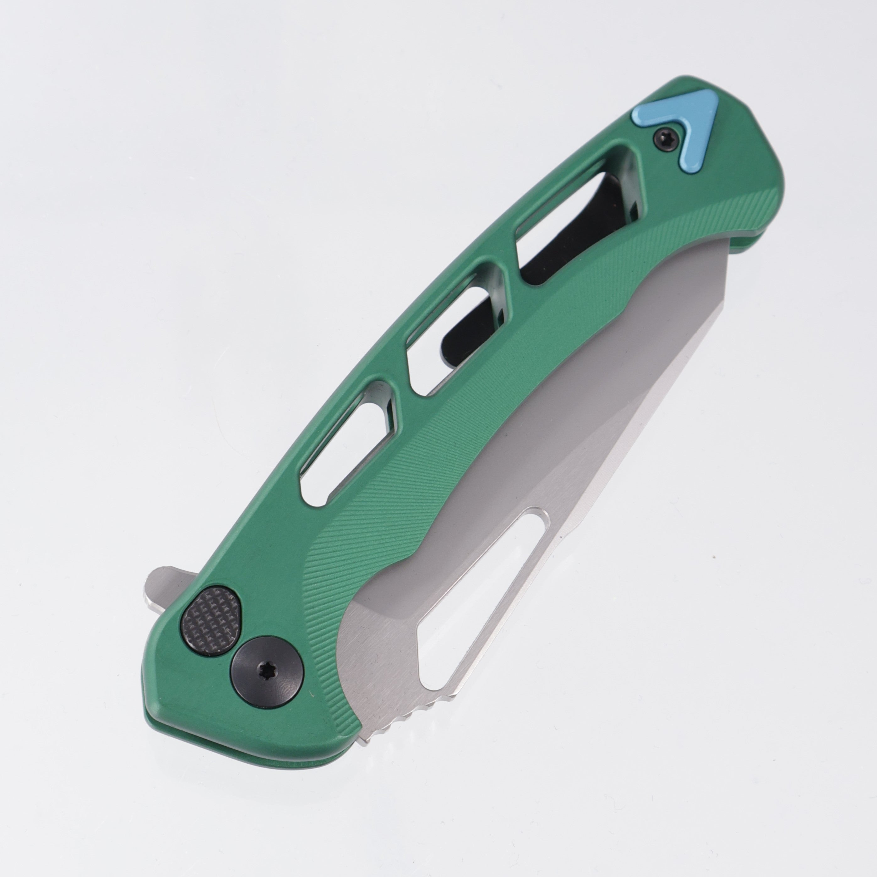 Dead Reckon Ridgeback Vertebrae Integral Reverse Tanto - Green Aluminum w/ Turquoise Anchor - Stonewash S45VN - RB-4462-17