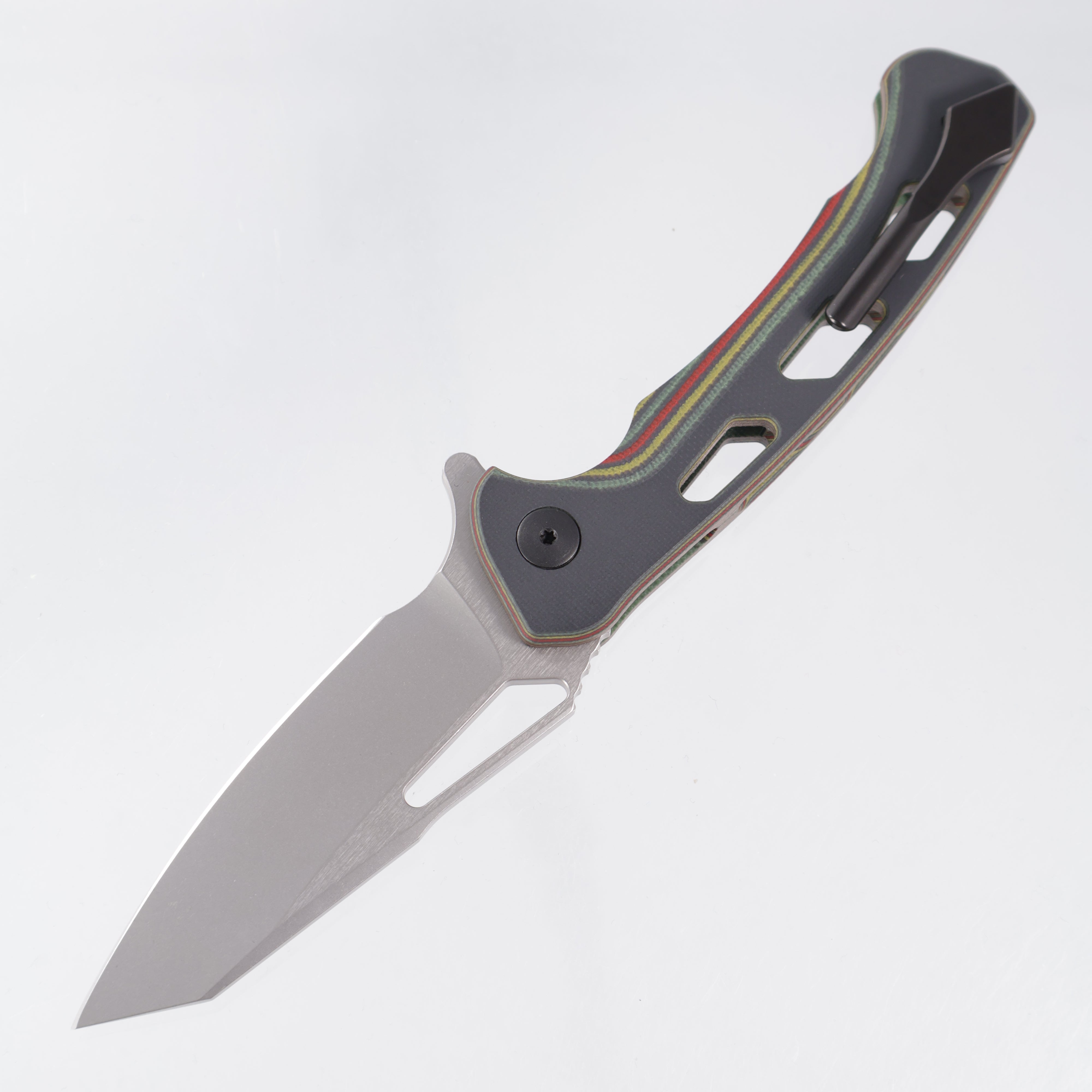 Dead Reckon Ridgeback Vertebrae Reverse Tanto - Multi-Color G10 w/ Red Anchor - Glassblast Magnacut *Generic Box*