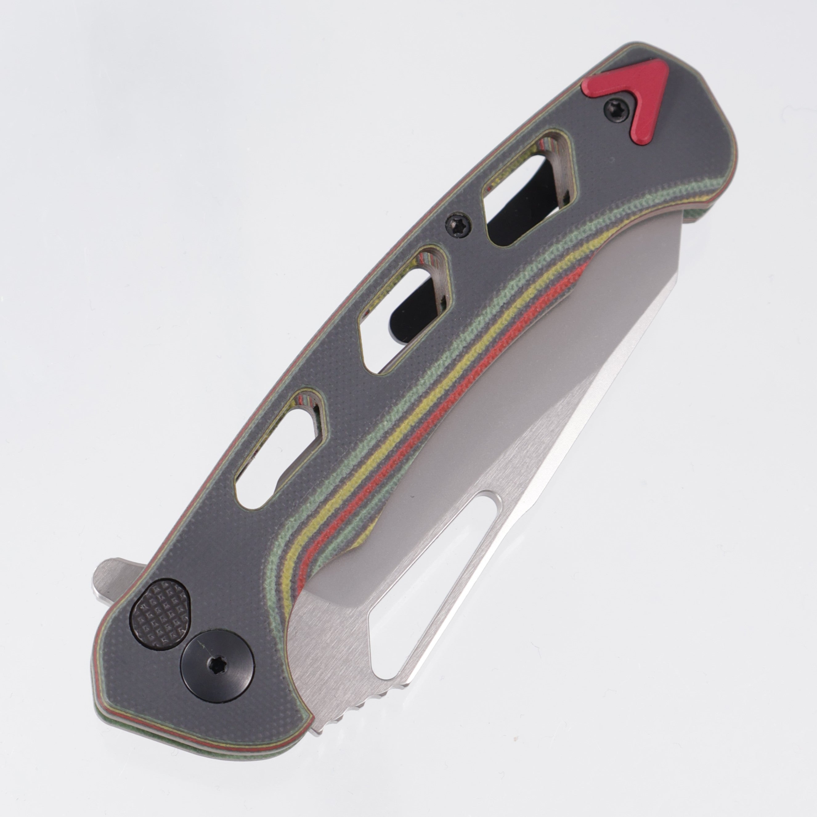 Dead Reckon Ridgeback Vertebrae Reverse Tanto - Multi-Color G10 w/ Red Anchor - Glassblast Magnacut *Generic Box*