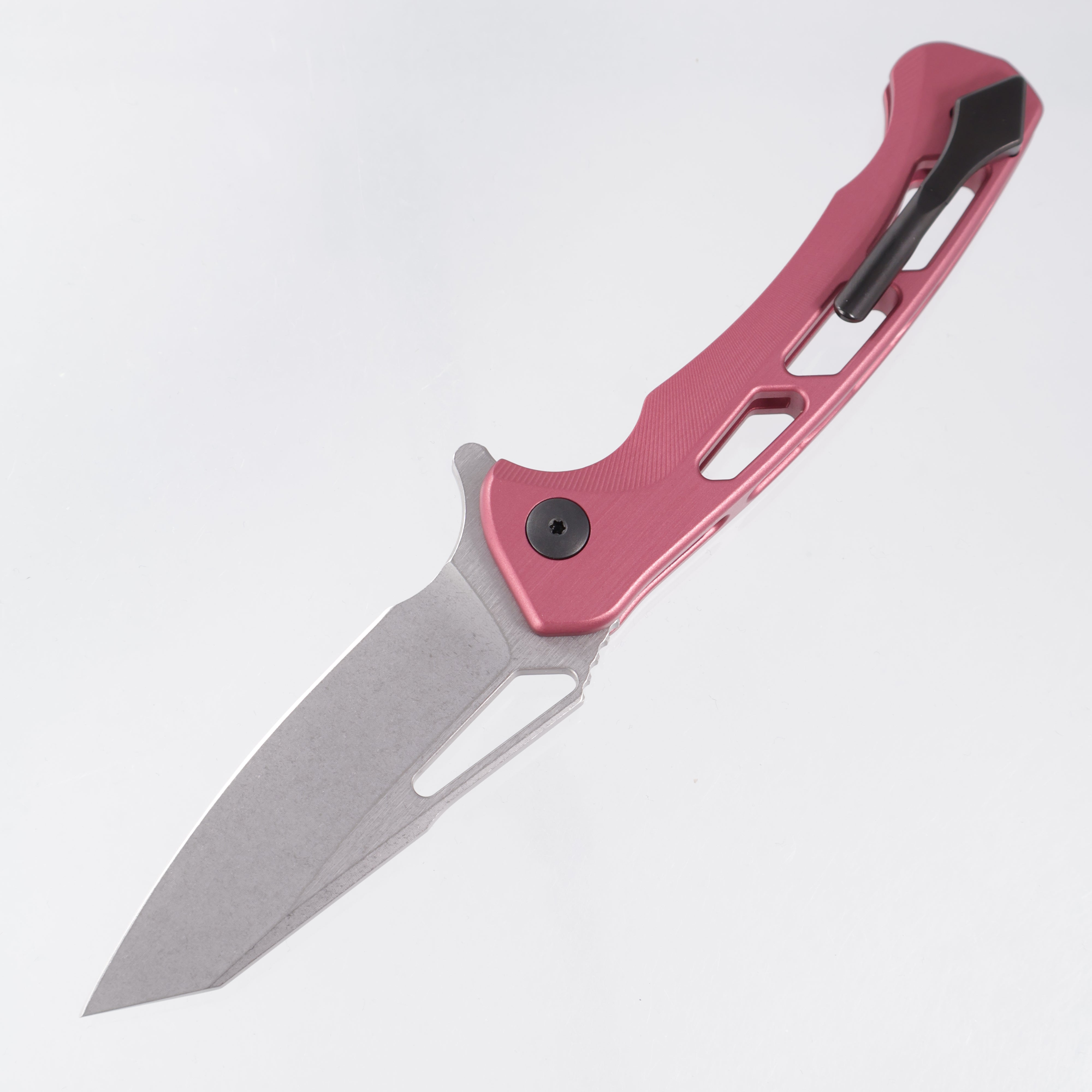 Dead Reckon Ridgeback Vertebrae Integral Reverse Tanto - Light Red (Pink) Aluminum - Stonewash Magnacut *Generic Box*