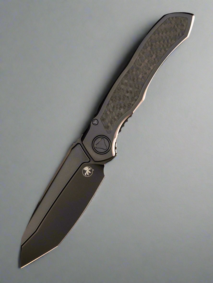 Microtech Anax T/E Tanto Frame Lock Knife Black Titanium/CF Inlay (3.8" DLC)