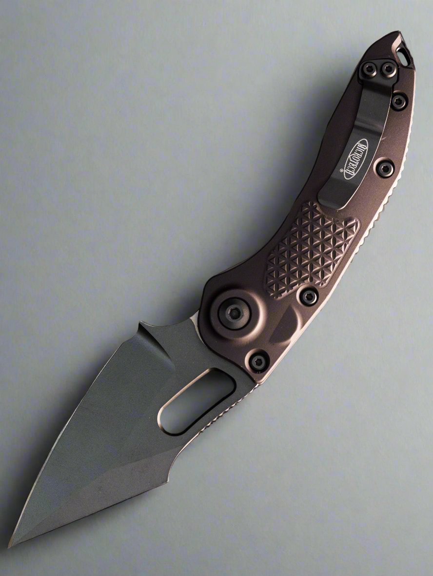 Microtech/Borka Blades 169-1T Tactical AUTO Stitch Folding Knife 3.625" Black DLC Spear Point Blade, Black Aluminum Handles