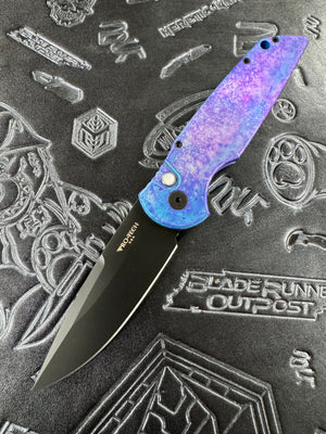 Pro-Tech Knives TR-3 Tactical Response 3 Auto Knife - Solid Jazz Custom Anodized Handle, 3.5" DLC Black Blade, Pearl Button T3103-JAZZ
