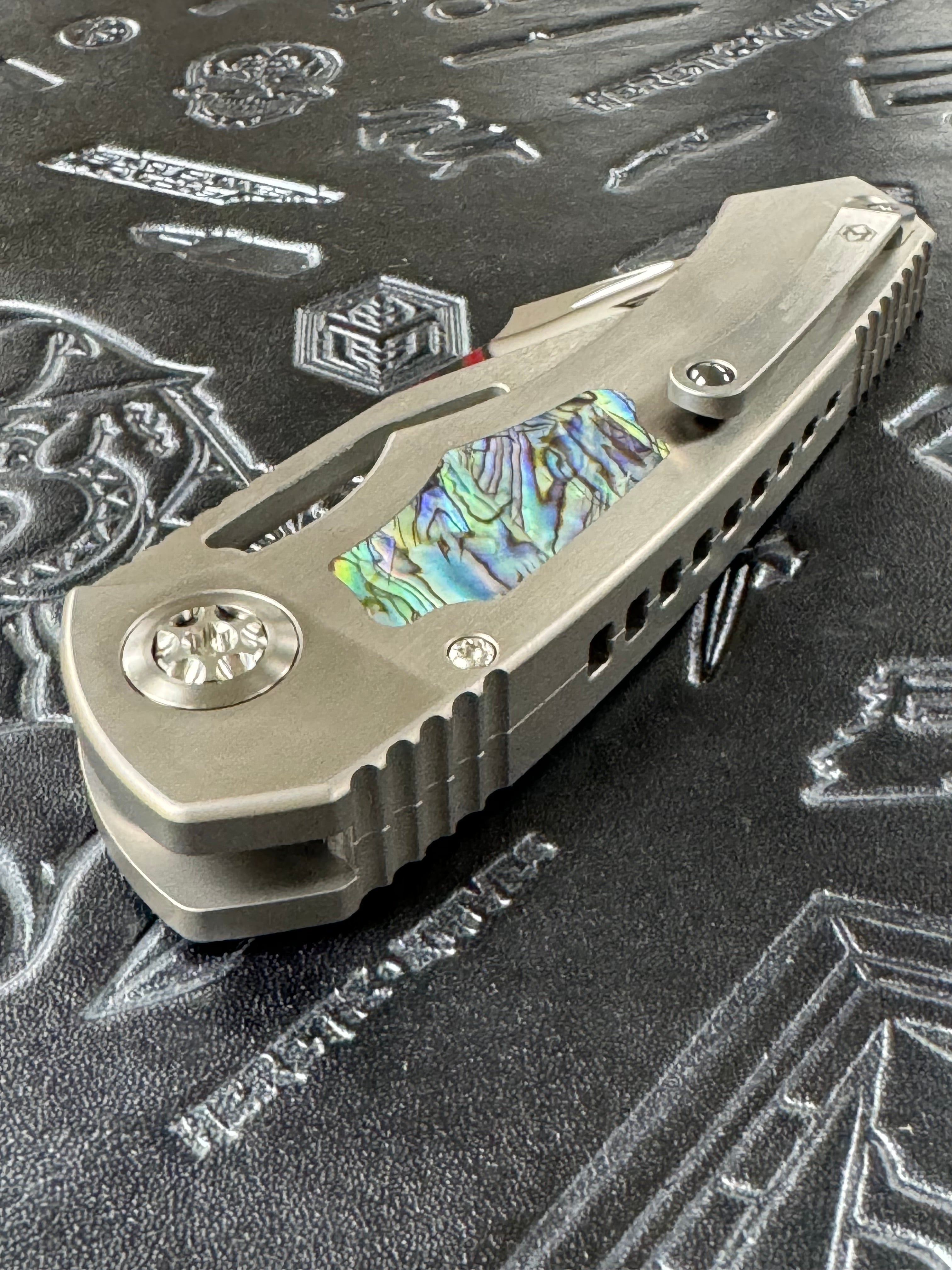Heretic Knives Custom Pariah M/A Button Lock Ti Handles w/ Abalone Inlays & Mirror Polish M390