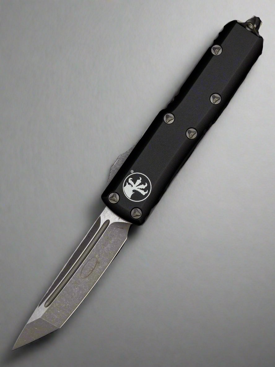 Microtech 233-10 AP UTX-85 AUTO OTF Knife 3" Apocalyptic Tanto Plain Blade, Black Aluminum Handles