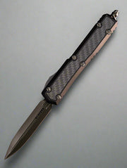 Microtech Makora D/E Shadow w/ Carbon Fiber Inlay DLC Standard Blade DLC Hardware Nickel Boron Internals Signature Series 206-1DLCTCFISH
