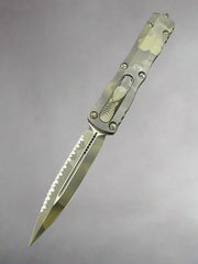 Pre Owned Like New Microtech Dirac Delta D/E Olive Camo Fully Serrated Signature Series 227-3OCS
