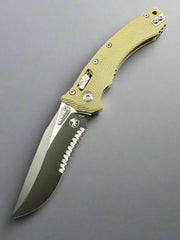 MICROTECH KNIVES- AMPHIBIAN RAM-LOK FOLDER- FLUTED OD GREEN G-10 HANDLE- BLACK PART SERRATED EDGE BLADE 137RL-2 FLGTOD