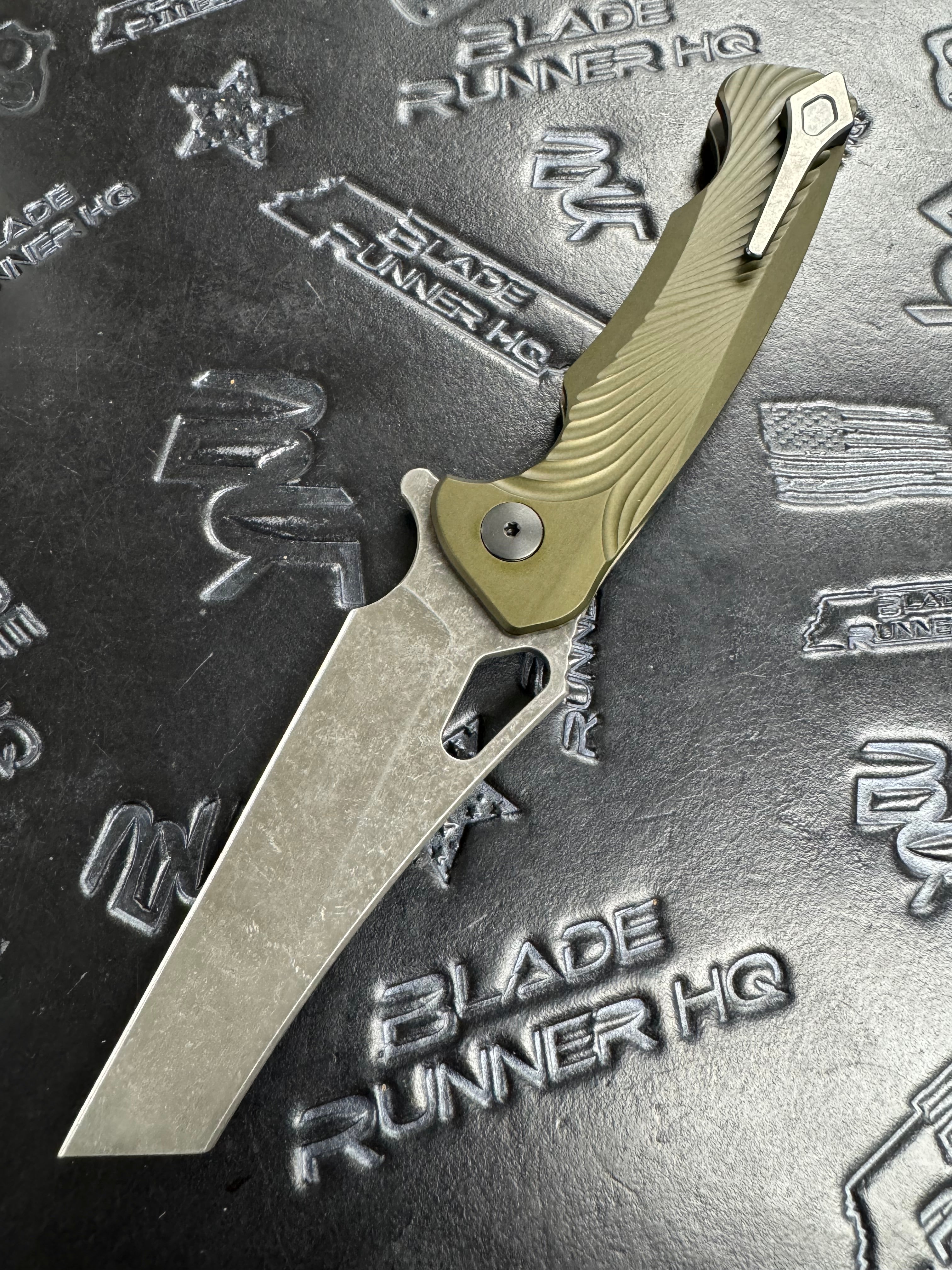 Dead Reckon Knives Ridgeback - Aluminum OD Green, WharnCleaver, Series 2, Magnacut, Button Lock, Dark Stonewash