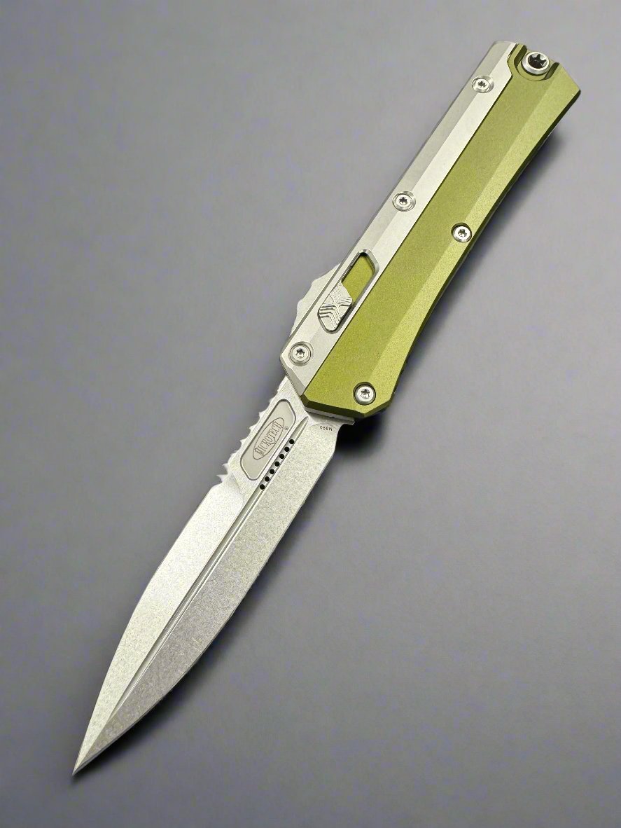 MICROTECH "GLYKON" OD GREEN OTF AUTOMATIC KNIFE ALUMINUM/TITANIUM 3.75" BAYONET STONEWASH 184-10OD
