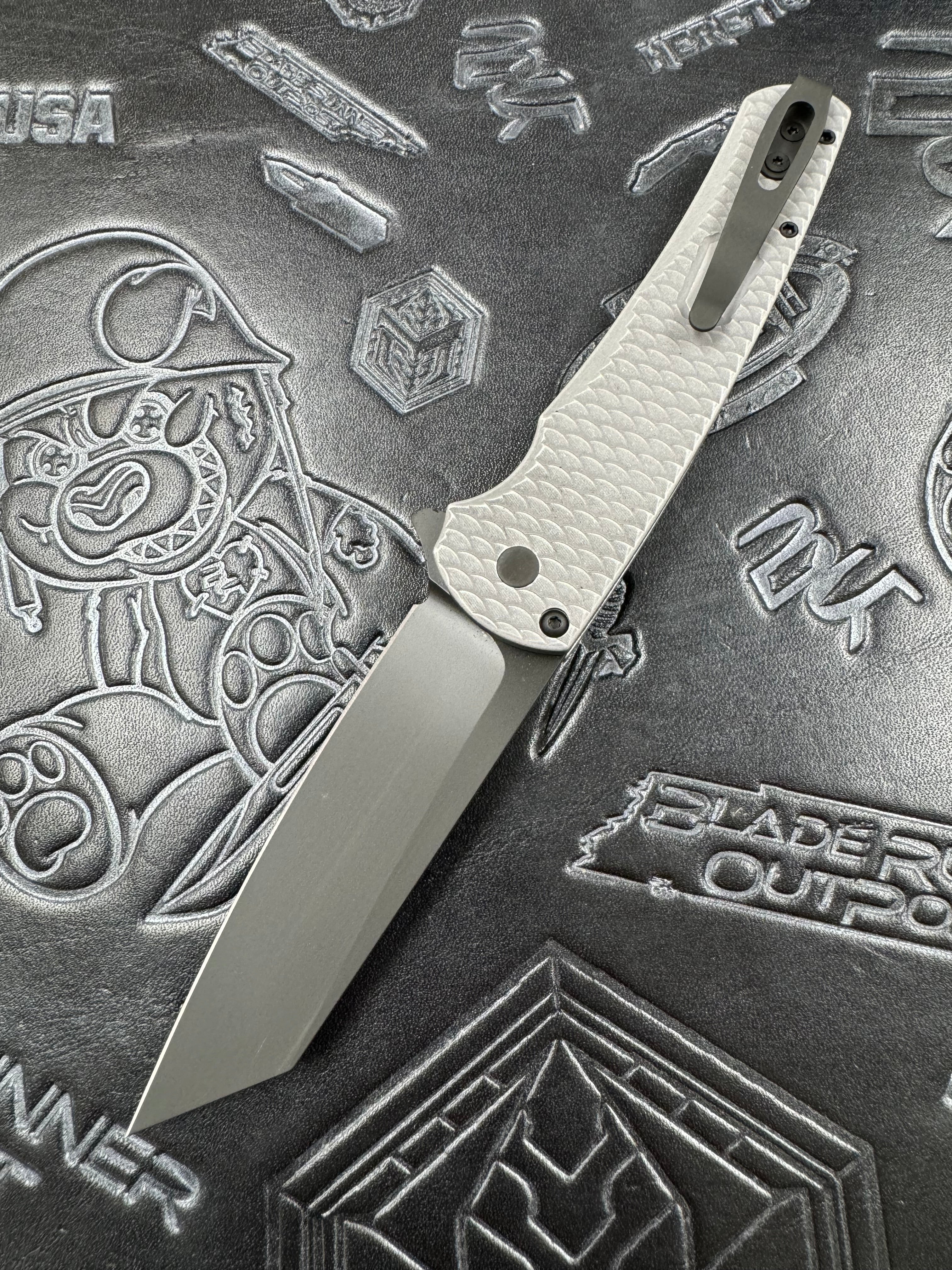 Pro-Tech Malibu Battleworn Gray Aluminum “Dragon Scale” Handle & DLC MagnaCut Reverse Tanto 5436-BW Grey