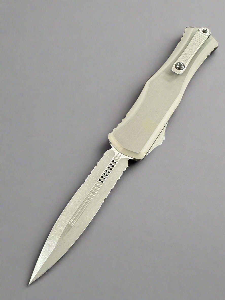 Microtech Knives Hera II Apocalyptic Natural Clear Double Edge Partial Serrated 1702-11 APNC