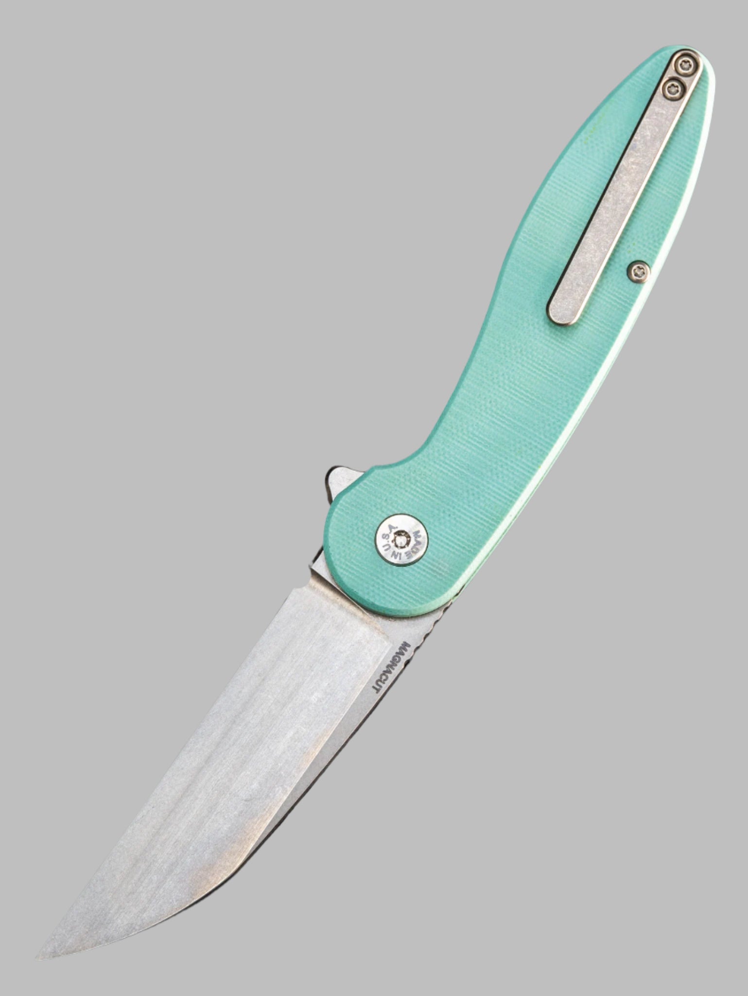 American Blade Works MODEL 1 V6 Wharncliffe Magnacut BLADE Tiffany Blue G10