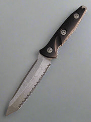Microtech Socom Alpha Tanto Fixed Blade Knife Black handle, Apoc Full Serrated 114-12AP