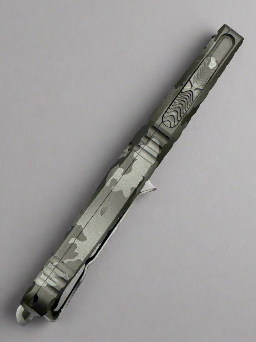 Microtech Combat Troodon Delta Frag Urban Camo Full Serrated 1/1 “F Off” Marfione Personal Collection