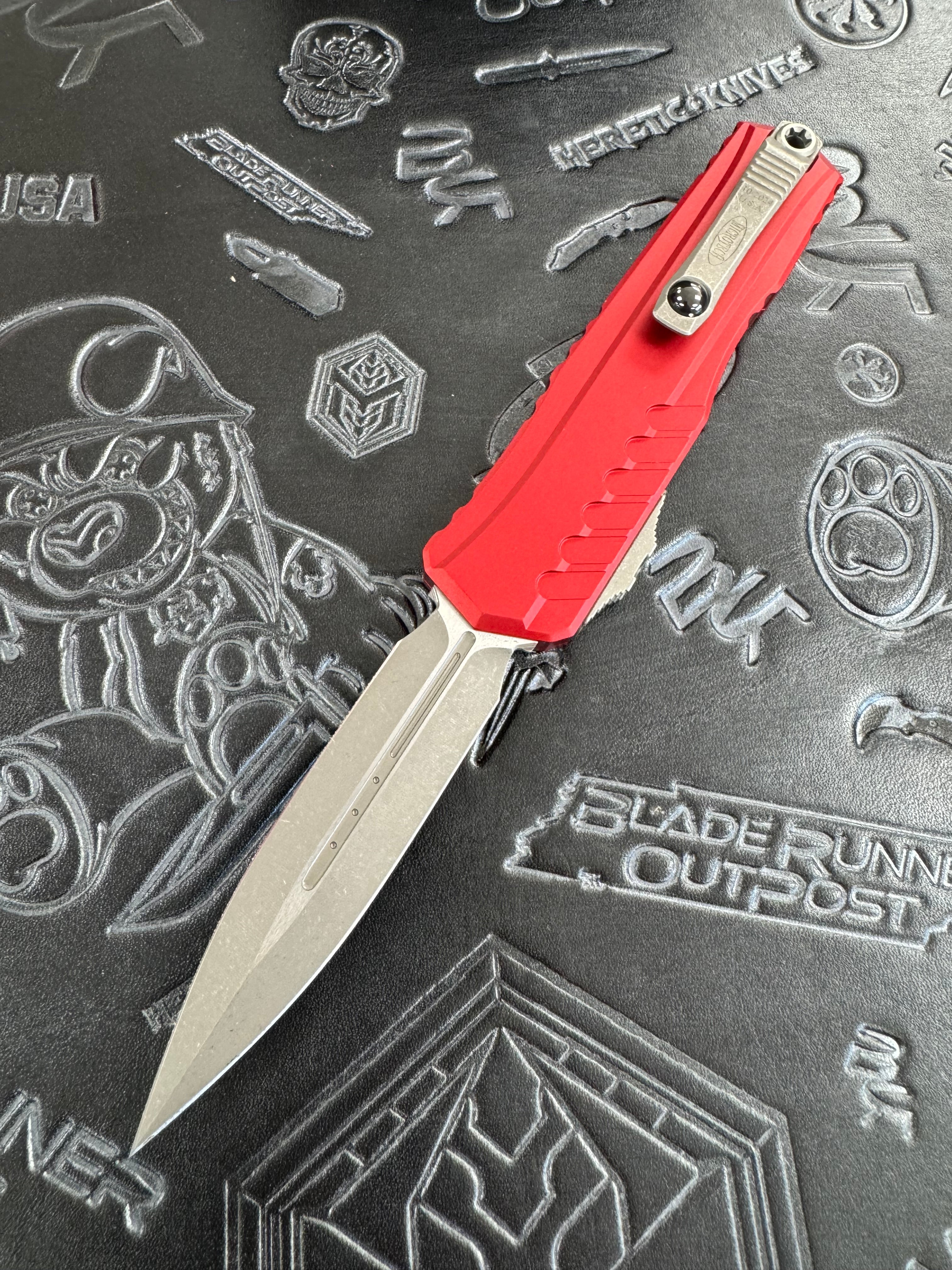 Microtech Cypher II D/E Apocalyptic w/ Red Handle 1242-10 APRD