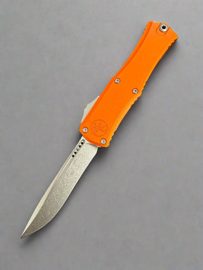 Microtech Knives Mini Hera Stonewash Recurve M390MK w/ Orange Handle 1705M-10 OR