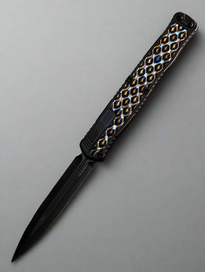 HERETIC KNIVES "CLERIC 2" OTF FLAME TITANIUM INLAYS 4.25" DLC DAGGER H020-6A-FTI