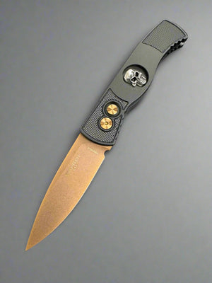 Pro-Tech TR-2 Tactical Response 2 Black w/ Textured Corners & Silver Shaw Skull w/ Rose Gold MagnaCut TR-2 RG Skull