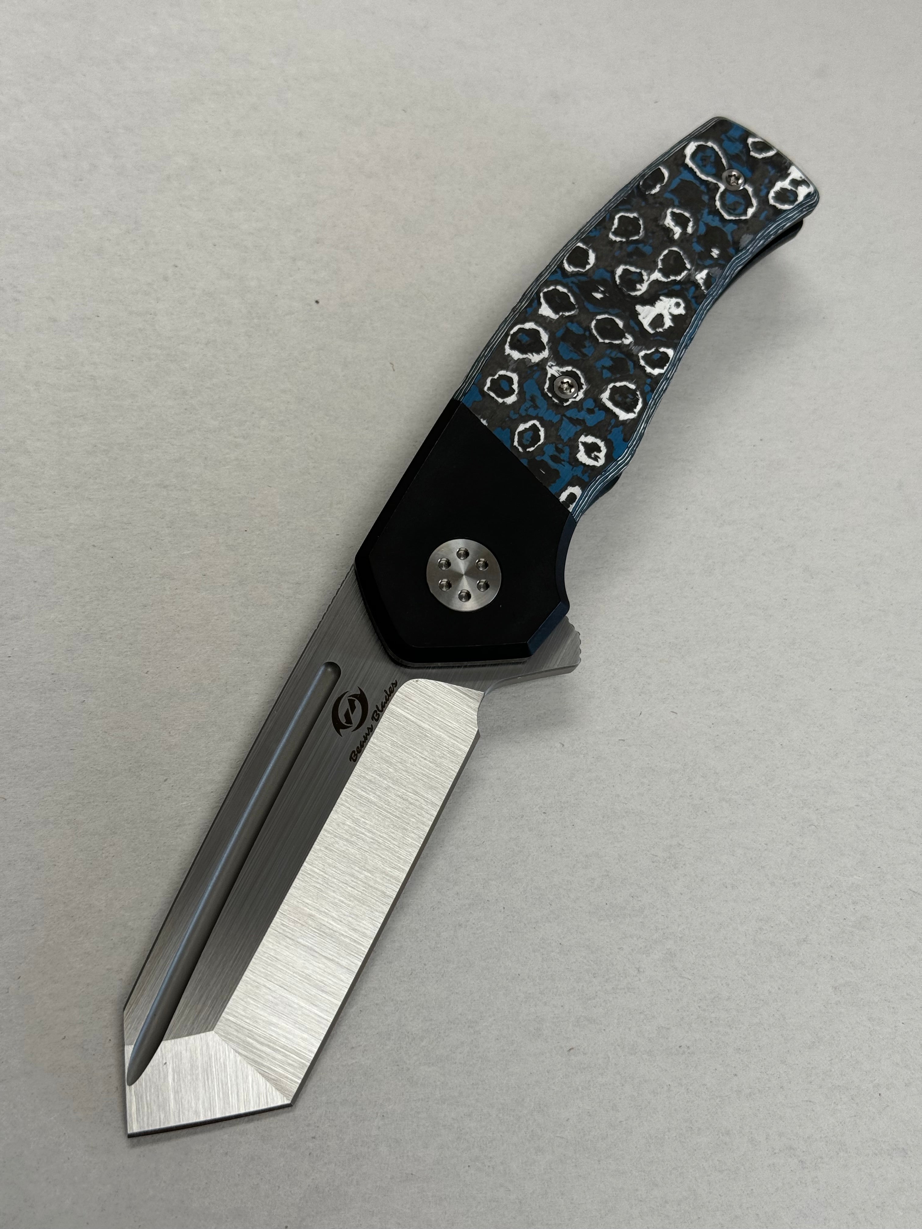 Beans Blade Mini Warrior Folder - Artic Blue Frost Carbon Fiber, Satin M390 BROP Exclusive