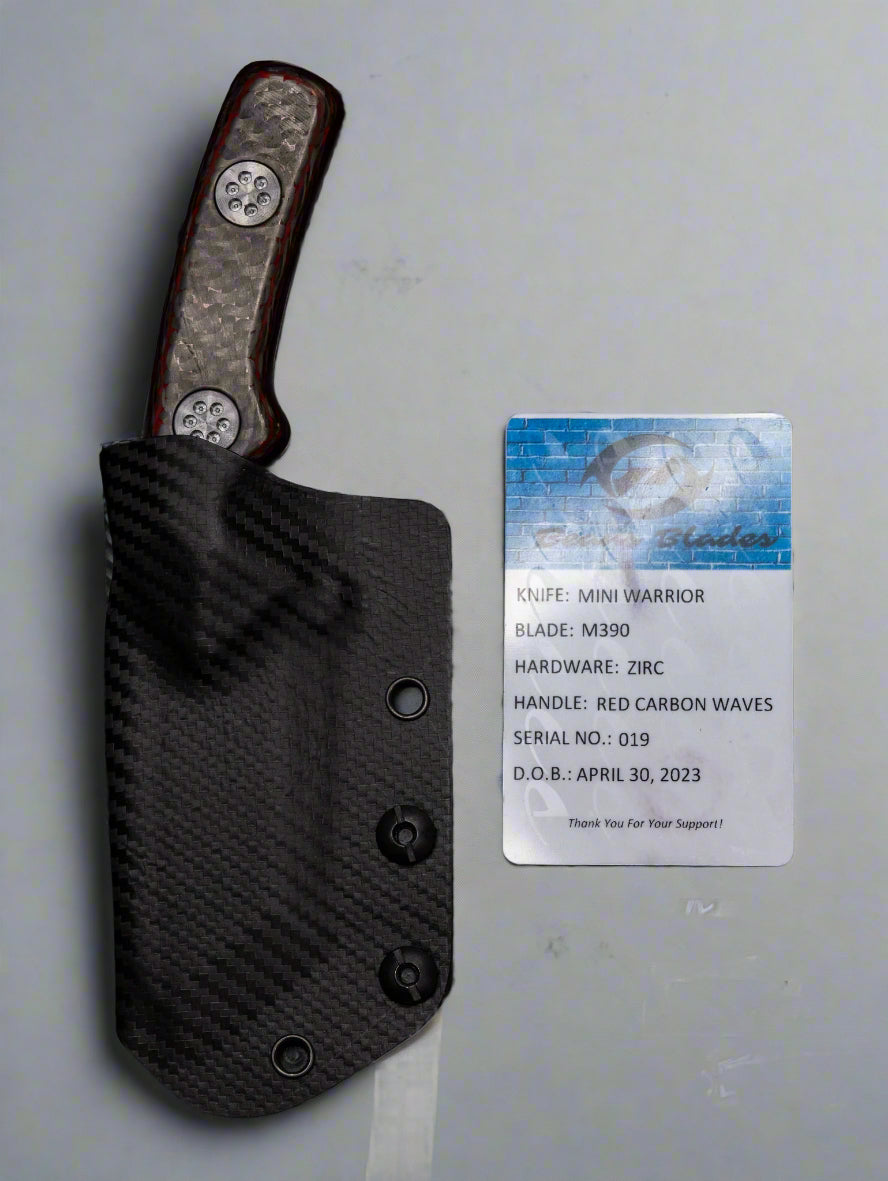 Beans Blades Fixed Mini Warrior M390 Red Carbon Fiber Wave Tanto