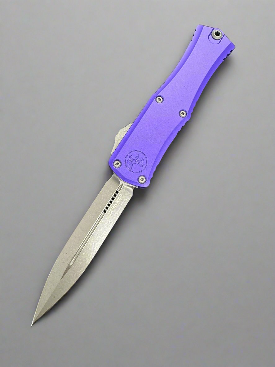 Microtech Knives Mini Hera Apocalyptic Double Edge M390MK w/ Purple Handle 1702M-10 APPU