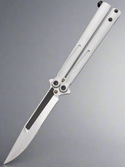 Pre Owned Microtech Special Stormtrooper Tachyon III Balisong Butterfly Knife 4.5" White ELMAX Bowie Blade and Aluminum Handles, Latch Lock - 173-1ST
