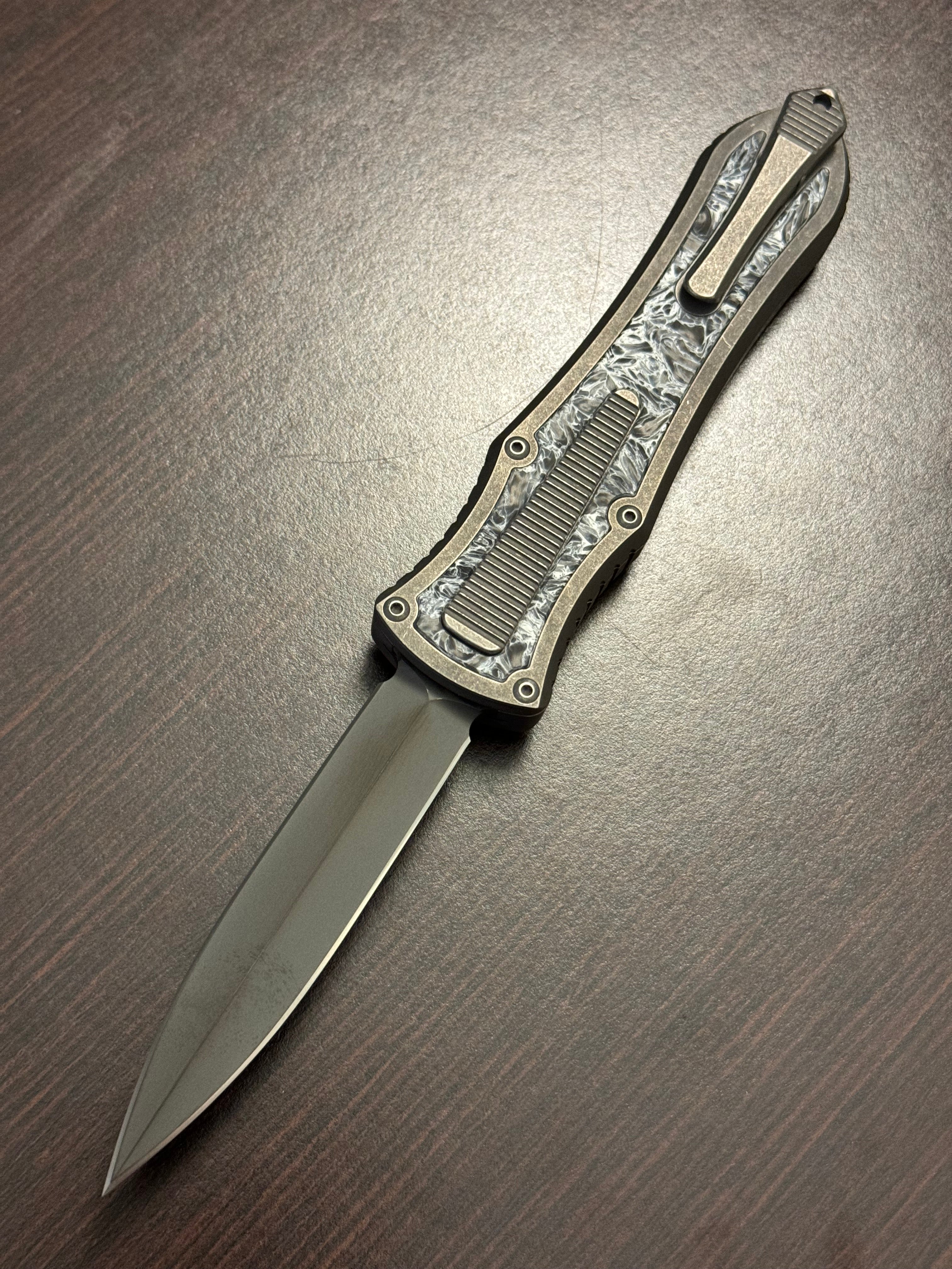 Hawk Deadlock Model C Titanium Handles Carbon Fiber Inlay w/DLC Double Edge M390 BladeWest 24