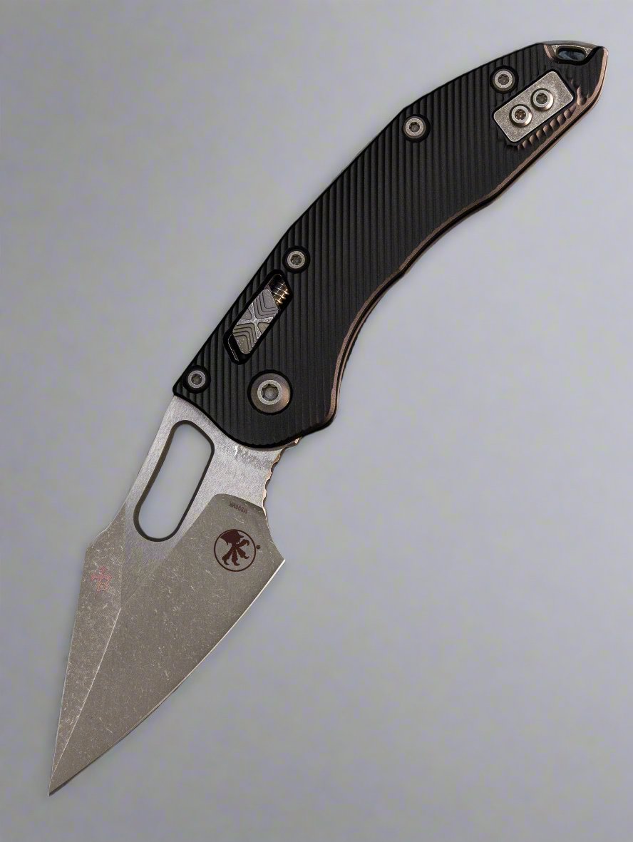 MICROTECH STITCH RAM LOK KNIFE- BLACK FLUTED ALUMINUM HANDLE- APOCALYPTIC BLADE 169RL-10 APFL