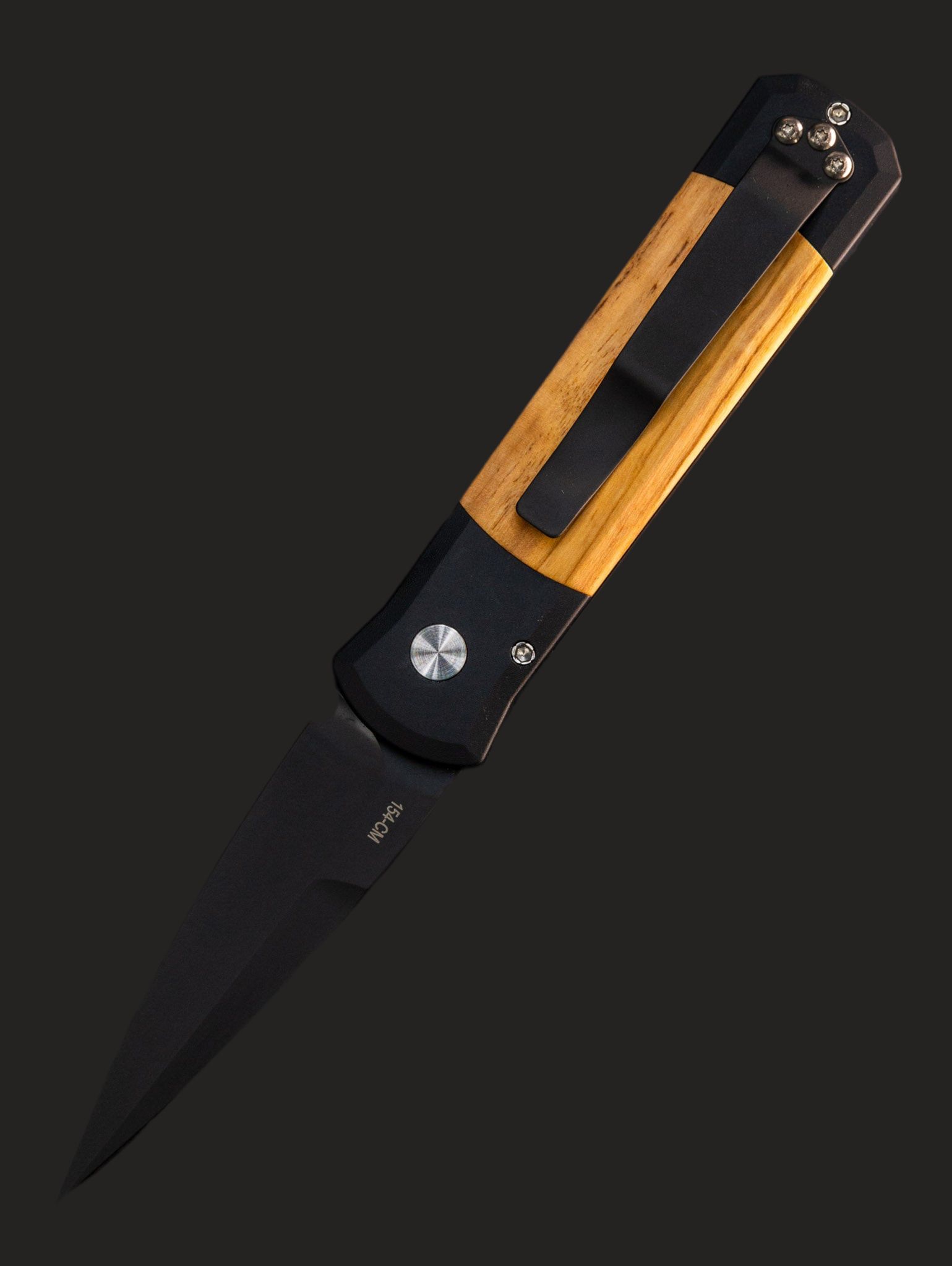 Pro-Tech Godson Knife Black Aluminum Olive Wood (3.15" Black) 707-Olive