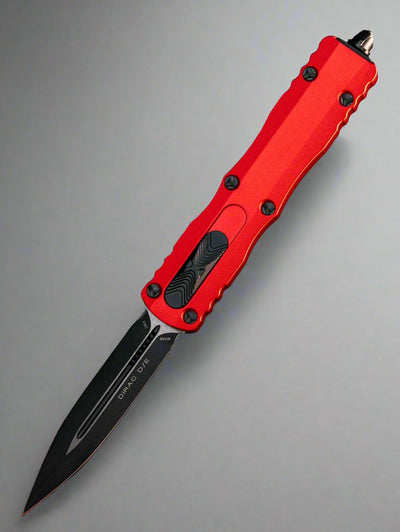 MICROTECH DIRAC OTF KNIFE- DOUBLE EDGE- RED HANDLE- BLACK BLADE HW 225-1 RD