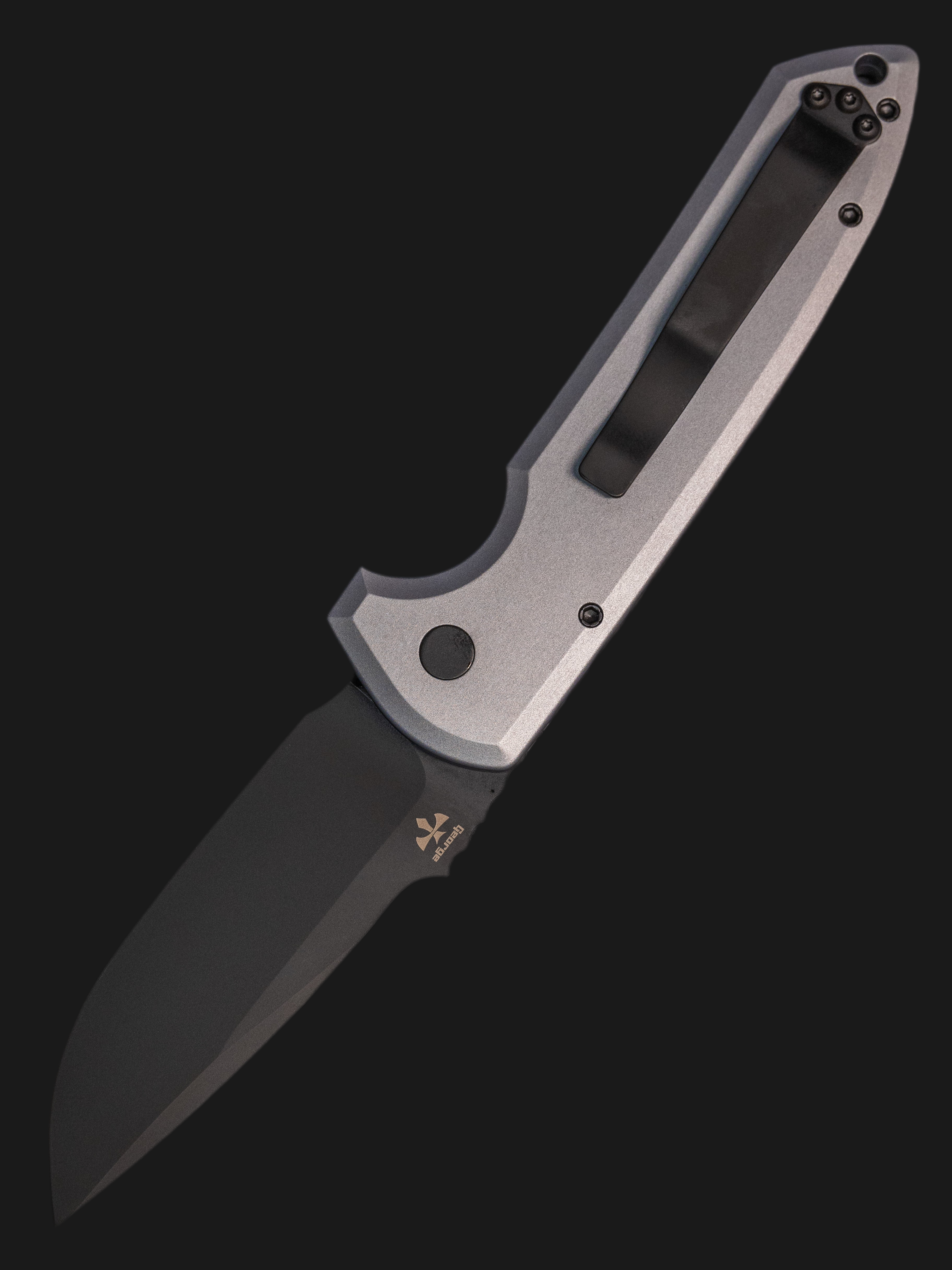 Pro-Tech Les George Rockeye Auto - Grey Text Alum (3.4" DLC Blk D2) LG307 GREY