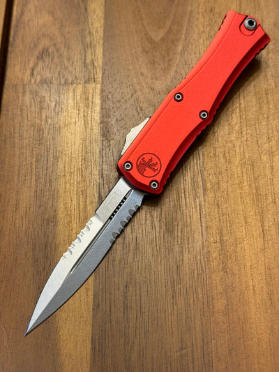 Microtech Knives Mini Hera Partial Serrated Stonewash Bayonet M390MK w/ Red Handle 1701M-11 RD