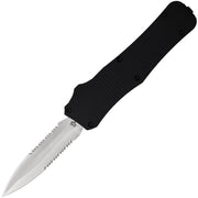 Mantis 812 AUTO OTF Knife 3.25" 440C Satin Combo Double Edge Dagger Blade, Black Milled Aluminum Handles