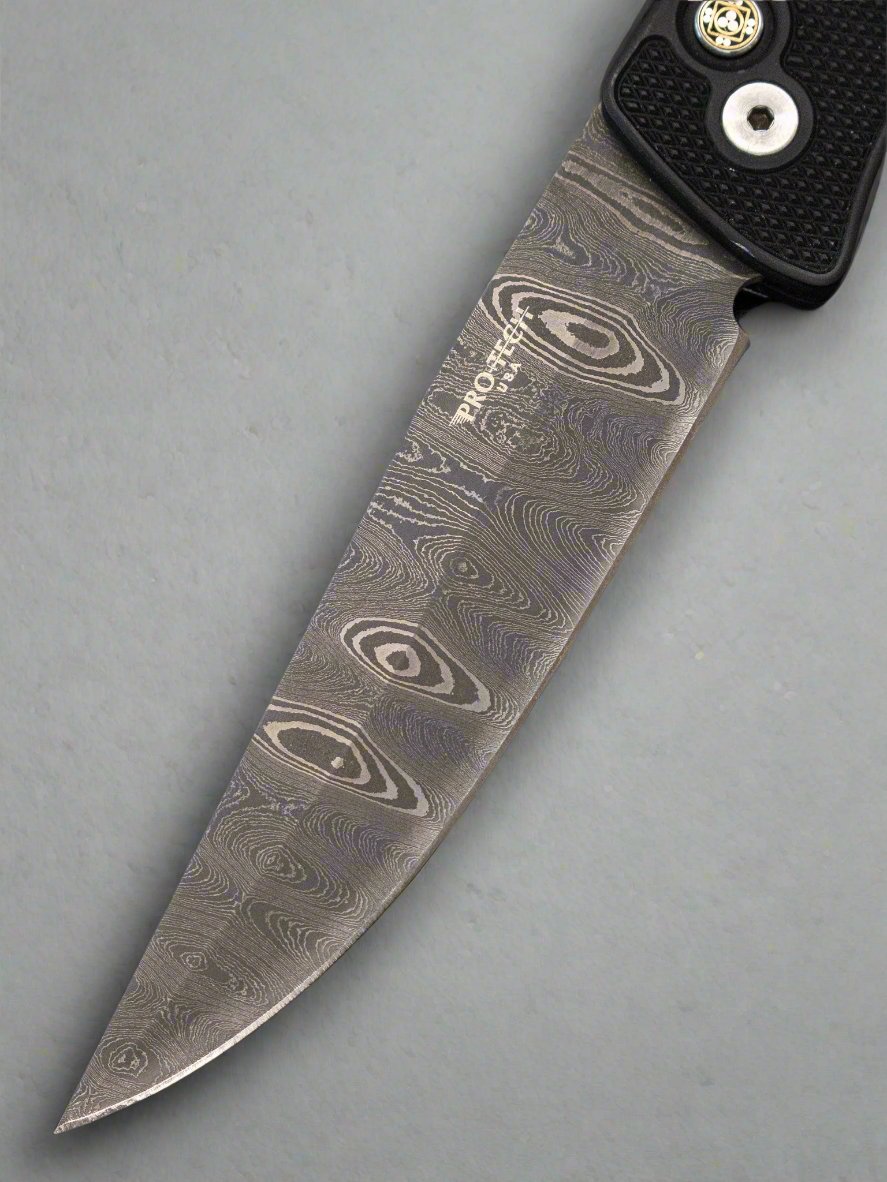 Pre Owned PRO-TECH BREND 1 AUTO KNIFE, DAMASCUS BLADE Textured Scale No Box See Pics