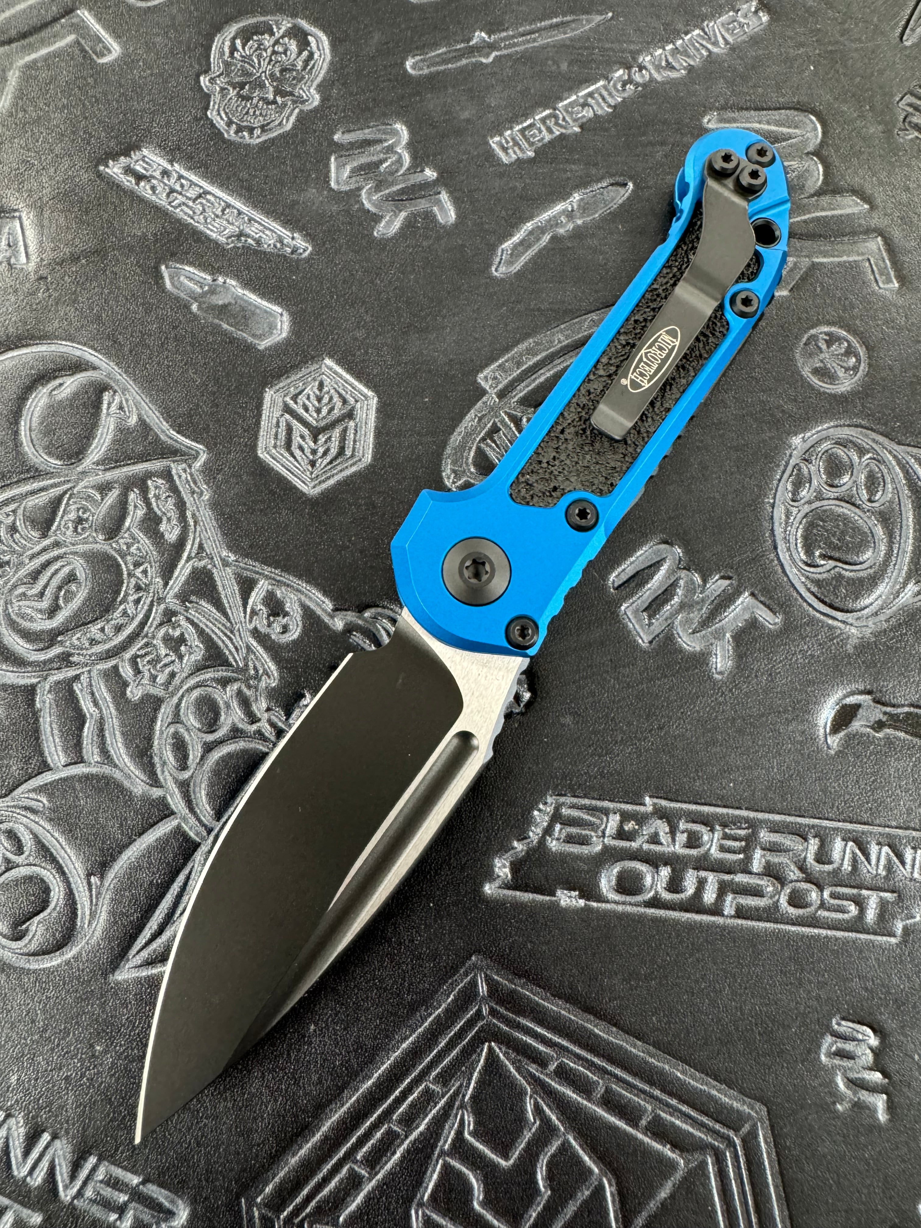 Microtech Knives LUDT Gen III Black Drop Point w/ Blue Handle 1135-1 BL