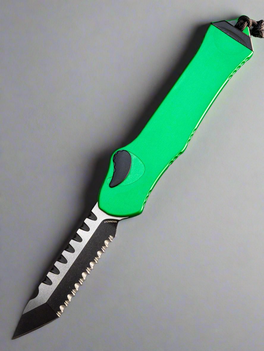 Heretic Hydra V3 Toxic Green Aluminum Handle & 2 Tone DLC Tanto Full Serrated MagnaCut  H006-11C-TXGRN