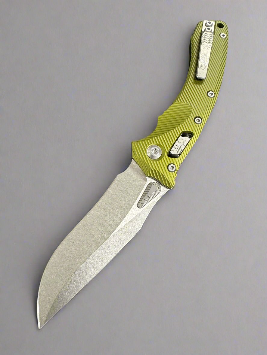 Microtech Amphibian RAM LOK OD Green Fluted Aluminum & Stonewash M390MK 137RL-10 FLOD