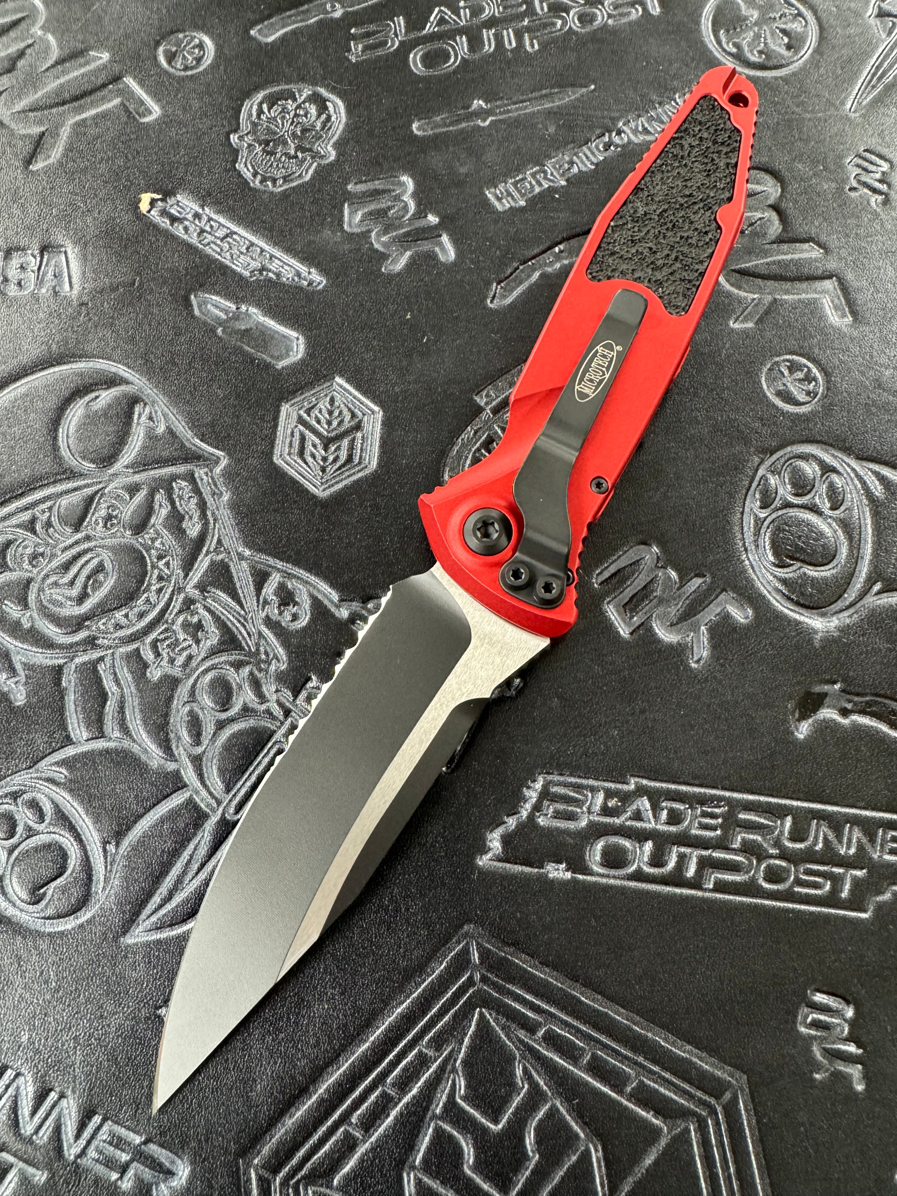 Microtech Socom Elite Auto Red Handles w/ S/E Black Partial Serrated 160A-2 RD